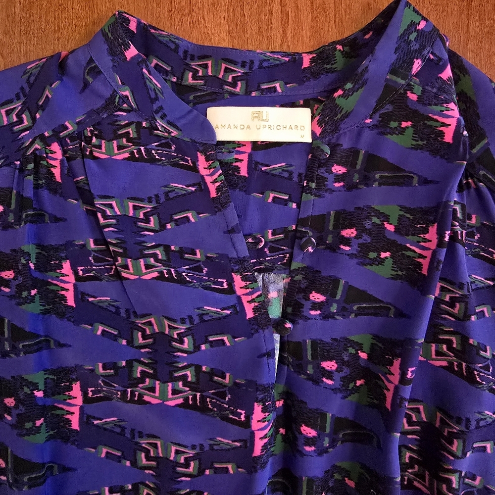 Amanda Uprichard Purple Silk "Aztec" Print Dress - Size Med - Picture 12 of 16